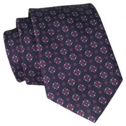 Krawat Angelo di Monti - Granatowy, Grochy Bordo. Niebieskie krawaty i muchy Angelo di Monti, bez wzorów, z tkaniny, eleganckie. Za 45.00 zł.