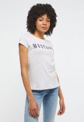 MUSTANG Alina C Logo Tee Damski T-shirt Koszulka Light Grey Melange 1013222 4141. Szare bluzki damskie Mustang, xs, bez wzorów, bez kołnierzyka, bez ramiączek. Za 69.99 zł.