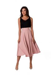 Rozkloszowana spódnica z wysokim stanem i kieszeniami różowa. Czerwone spódnice damskie Bewear, xxl, bez wzorów, eleganckie, z podwyższonym stanem, midi, rozkloszowane. Za 319.00 zł.