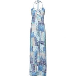 Sukienka plażowa bonprix niebieski wzorzysty. Niebieskie sukienki damskie bonprix, na plażę, bez wzorów, bez kołnierzyka, bez ramiączek. Za 55.99 zł.