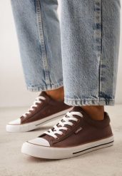 Brązowe Klasyczne Trampki do Kostki z Lamówką przy Podeszwie Kasiope. Brązowe trampki i tenisówki damskie Born2be, bez wzorów, z jeansu, bez zapięcia. Za 59.99 zł.