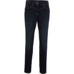 Dżinsy modelujące sylwetkę z wstawką w prążek z boku w talii bonprix ciemny denim. Jeansy damskie marki bonprix. Za 109.99 zł.