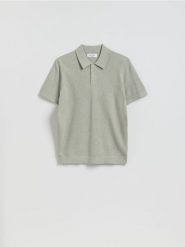 Sweter polo z bawełną - jasnozielony. Zielone swetry męskie Reserved, l, bez wzorów, z bawełny, bez kołnierzyka, bez ramiączek. Za 119.99 zł.