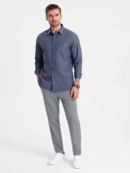 Męskie spodnie chino z gumką w pasie SLIM FIT - szare V1 OM-PACP-0158 - XXL. Szare eleganckie spodnie męskie Ombre Clothing, bez wzorów, z elastanu. Za 143.99 zł.