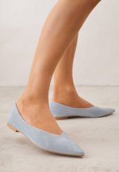 Niebieskie Balerinki z Imitacji Zamszu ze Szpiczastym Noskiem Melikel. Niebieskie balerinki damskie Renee, bez wzorów, z satyny, ze szpiczastym noskiem, bez obcasa, bez zapięcia. Za 89.99 zł.