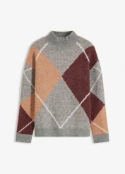 Sweter oversize. Szare swetry nierozpinane damskie bonprix, bez wzorów, bez kołnierzyka, bez ramiączek. Za 139.99 zł.