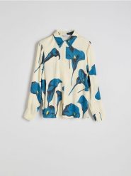 Koszula w kwiatowy wzór - wielobarwny. Koszule damskie Reserved, l, bez wzorów, z tkaniny, bez kołnierzyka, bez ramiączek. W wyprzedaży za 49.99 zł.