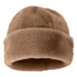 Damska czapka puchowa, supermiękka, w kolorze taupe, jeden rozmiar. Brązowe czapki damskie Sarlini, na zimę, bez wzorów, z materiału, biznesowe. Za 128.95 zł.