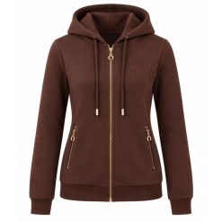 Bluza jeździecka damska Camille JD Attack. Brązowe bluzy damskie JD ATTACK, na jesień, s, bez wzorów, z bawełny, eleganckie, bez ramiączek, z kapturem. Za 229.99 zł.