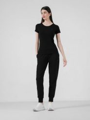 4F Spodnie dresowe joggery damskie S. Czarne spodnie dresowe damskie 4F, bez wzorów, z bawełny, na fitness i siłownię. W wyprzedaży za 59.99 zł.