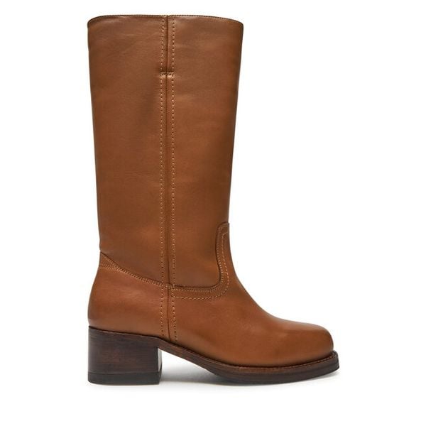 Kozaki Bronx. Brązowe kozaki damskie Bronx, bez wzorów, bez obcasa, na słupku, bez zapięcia. Za 669.99 zł.