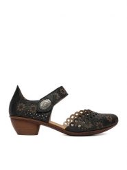 Rieker Półbuty 43753-00 Czarny. Czarne półbuty damskie Rieker, bez wzorów, ze skóry, bez obcasa, na obcasie, bez zapięcia. Za 319.99 zł.