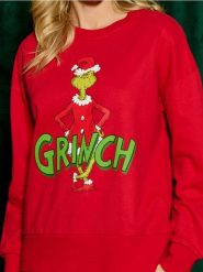 Bluza Grinch - czerwony. Czerwone bluzy damskie Sinsay, l, bez wzorów, wizytowe, bez ramiączek, bez kaptura. Za 49.99 zł.