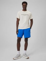 4F Spodenki dresowe męskie - niebieskie S. Niebieskie szorty męskie 4F, bez wzorów, z dresówki. Za 129.99 zł.