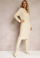 Beżowa Wełniana Sukienka w Prążki z Kapturem Opiuda. Brązowe sukienki damskie Renee, na co dzień, bez wzorów, z wełny, eleganckie, bez kołnierzyka, bez ramiączek, midi, sportowe. Za 99.99 zł.