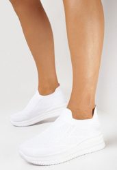 Białe Buty Sportowe na Platformie Healia. Białe obuwie sportowe damskie Born2be, bez wzorów, bez zapięcia. Za 29.99 zł.