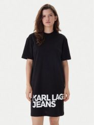 Karl Lagerfeld Jeans Sukienka codzienna B1W13054 Czarny Regular Fit. Czarne sukienki damskie Karl Lagerfeld Jeans, na co dzień, xs, bez wzorów, z bawełny, bez kołnierzyka, bez ramiączek, proste. Za 439.99 zł.