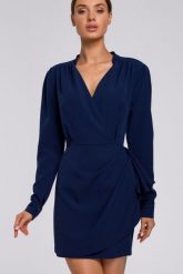 Elegancka kopertowa sukienka mini z drapowaniem granatowa. Sukienki damskie Sukienki.shop, na spotkanie biznesowe, xl, bez wzorów, eleganckie, bez kołnierzyka, bez ramiączek, mini, kopertowe. W wyprzedaży za 286.00 zł.