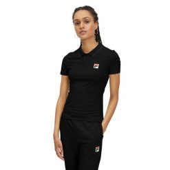 Koszulka polo damska FILA Leuben. Czarne bluzki damskie Fila, m, bez wzorów, bez kołnierzyka, bez ramiączek. Za 119.99 zł.