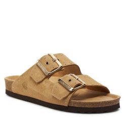 Klapki Genuins. Brązowe klapki damskie Genuins, bez wzorów, bez obcasa, bez zapięcia. Za 339.99 zł.