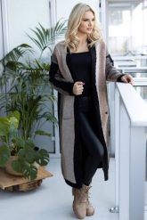 Długi wielokolorowy kardigan płaszczyk Black/Cappuccino. Czarne kardigany damskie PeeKaBoo, uniwersalny, bez wzorów, eleganckie, bez kołnierzyka. Za 379.00 zł.