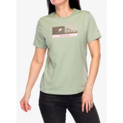 Koszulka z nadrukiem damska Columbia Delta Drift Graphic Short Sleeve. Zielone koszulki sportowe damskie Columbia, bez wzorów, bez ramiączek. Za 146.99 zł.