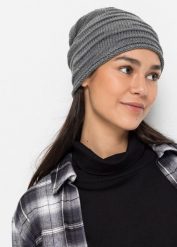 Czapka beanie. Szare czapki damskie bonprix, bez wzorów. Za 37.99 zł.