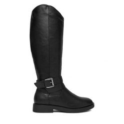 Kozaki JENNY. Czarne kozaki damskie Jenny, bez wzorów, bez obcasa, na płaskiej podeszwie, bez zapięcia. Za 219.99 zł.