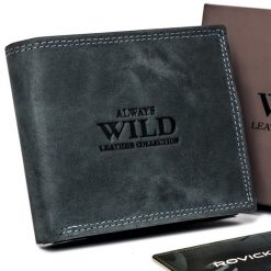 Portfel skórzany Always Wild N992-P-CHM czarny. Czarne portfele męskie Always Wild, bez wzorów, z nubiku. Za 50.00 zł.