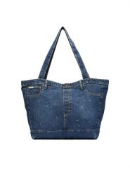 Guess Jeans Torebka M6YZ42 D2278 Granatowy. Niebieskie shopperki damskie Guess Jeans, z aplikacjami, z jeansu, bez dodatków. Za 299.99 zł.