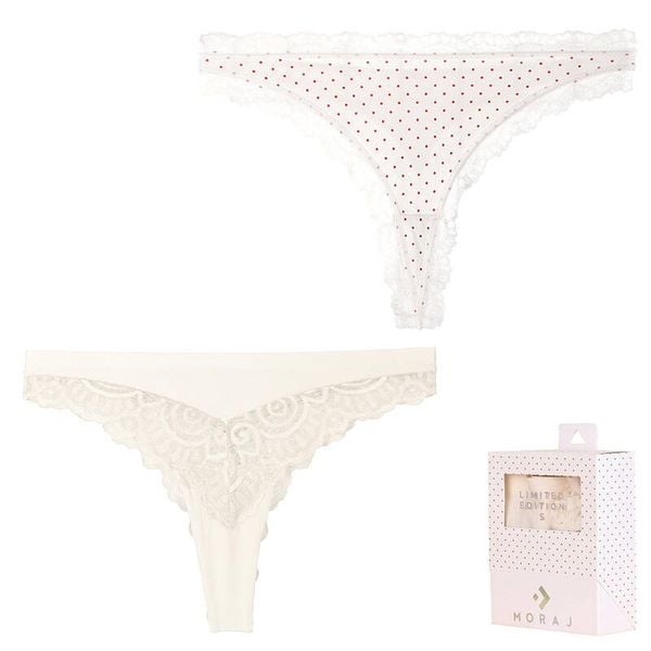 Białe Stringi Damskie Moraj 2 Pary. Białe majtki damskie Moraj, z tkaniny. Za 44.99 zł.