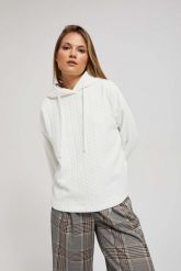 Bluza z kapturem i długimi rękawami perłowa. Białe bluzy damskie MOODO, xl, bez wzorów, z elastanu, bez ramiączek, z kapturem. W wyprzedaży za 69.99 zł.