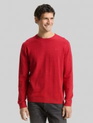 Męski Sweter Tom Tailor Basic Crewneck Knit Salsa Red Non-Solid 1039805 13686. Czerwone swetry męskie Tom Tailor, m, bez wzorów, bez kołnierzyka, bez ramiączek. Za 119.99 zł.