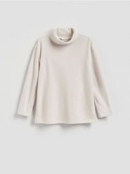 Bluza ze stójką - beżowy. Brązowe bluzy damskie Reserved, l, bez wzorów, z bawełny, bez ramiączek, bez kaptura. Za 109.99 zł.