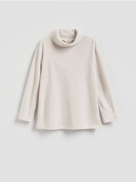 Bluza ze stójką - beżowy. Brązowe bluzy damskie Reserved, l, bez wzorów, z bawełny, bez ramiączek, bez kaptura. Za 109.99 zł.