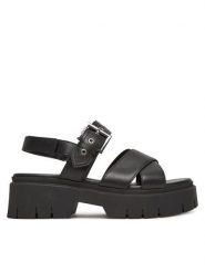 HUGO Sandały Kris_Sandal_BKNA 50542072 Czarny. Czarne sandały damskie Hugo, bez wzorów, ze skóry, bez obcasa, na płaskiej podeszwie, bez zapięcia. Za 479.99 zł.