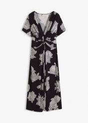 Sukienka z dżerseju z drapowaniem. Czarne sukienki damskie bonprix, bez wzorów, z dżerseju, eleganckie, bez kołnierzyka, bez ramiączek. Za 169.99 zł.