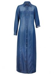 Sukienka szmizjerka, TENCEL™ Lyocell. Niebieskie sukienki damskie bonprix, bez wzorów, z lyocellu, eleganckie, bez kołnierzyka, bez ramiączek, szmizjerki. Za 249.99 zł.