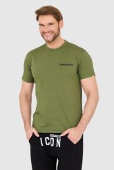 DSQUARED2 Zielony bawełniany t-shirt z małym logo. Zielone t-shirty męskie Dsquared2, l, bez wzorów, z bawełny, bez kołnierzyka, bez ramiączek. W wyprzedaży za 599.99 zł.