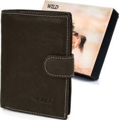 Wild Portfel skórzany męski duży Wild Horse brązowy RFiD I42. Brązowe portfele męskie Wild, bez wzorów. Za 65.99 zł.