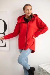 Bluza ocieplana z dłuższym tyłem i kieszeniami czerwona. Czerwone bluzy damskie KESI, l, bez wzorów, z bawełny, bez ramiączek, bez kaptura. Za 198.65 zł.