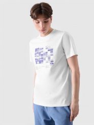 4F T-shirt regular z nadrukiem męski - biały XL. Białe t-shirty męskie 4F, m, bez wzorów, z bawełny, bez kołnierzyka, bez ramiączek. W wyprzedaży za 39.99 zł.