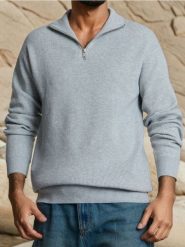 Prążkowany sweter - szary. Szare swetry męskie Sinsay, l, bez wzorów, prążkowane, bez kołnierzyka, bez ramiączek. Za 79.99 zł.
