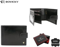 Rovicky Duży, Skórzany Portfel Męski Na Zatrzask. Portfele męskie ROVICKY, bez wzorów. Za 143.26 zł.