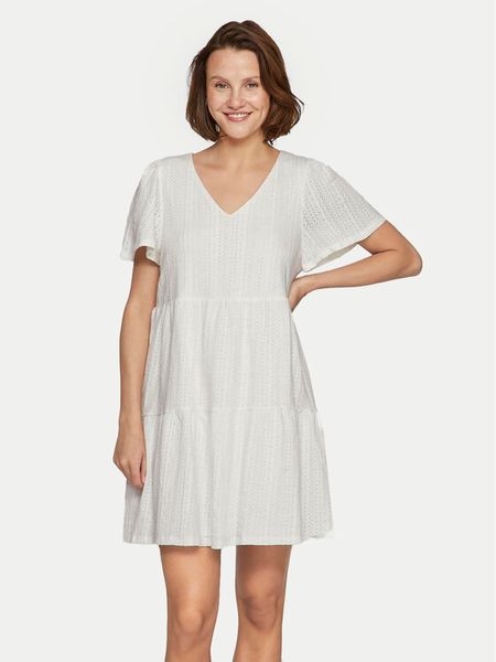 Vila Sukienka letnia Libre 14095564 Écru Regular Fit. Sukienki damskie Vila, na lato, s, bez wzorów, z bawełny, bez kołnierzyka, bez ramiączek. Za 99.99 zł.