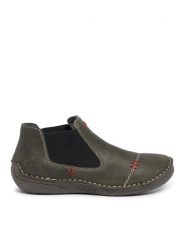 Rieker Sztyblety 52590-54 Khaki. Brązowe botki damskie Rieker, bez wzorów, ze skóry, bez obcasa, na płaskiej podeszwie, bez zapięcia. Za 299.99 zł.