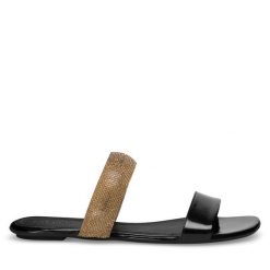Klapki Badura. Czarne klapki damskie Badura, bez wzorów, bez obcasa, bez zapięcia. Za 179.99 zł.