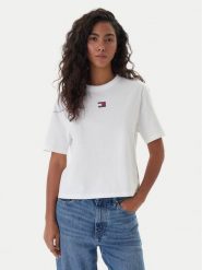Tommy Jeans T-Shirt Badge DW0DW22202 Écru Boxy Fit. T-shirty damskie Tommy Jeans, xl, bez wzorów, z bawełny, bez kołnierzyka, bez ramiączek. Za 169.99 zł.