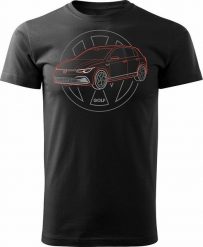 Topslang Koszulka z samochodem VW Golf męska czarna REGULAR M. Czarne swetry męskie Topslang, m, bez wzorów, bez kołnierzyka, bez ramiączek. Za 99.90 zł.