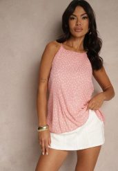Różowa Bluzka na Ramiączkach w Groszki Zdobiona Plisami Filavra. Czerwone bluzki damskie Renee, l, z aplikacjami, eleganckie, bez kołnierzyka, bez ramiączek. Za 39.99 zł.